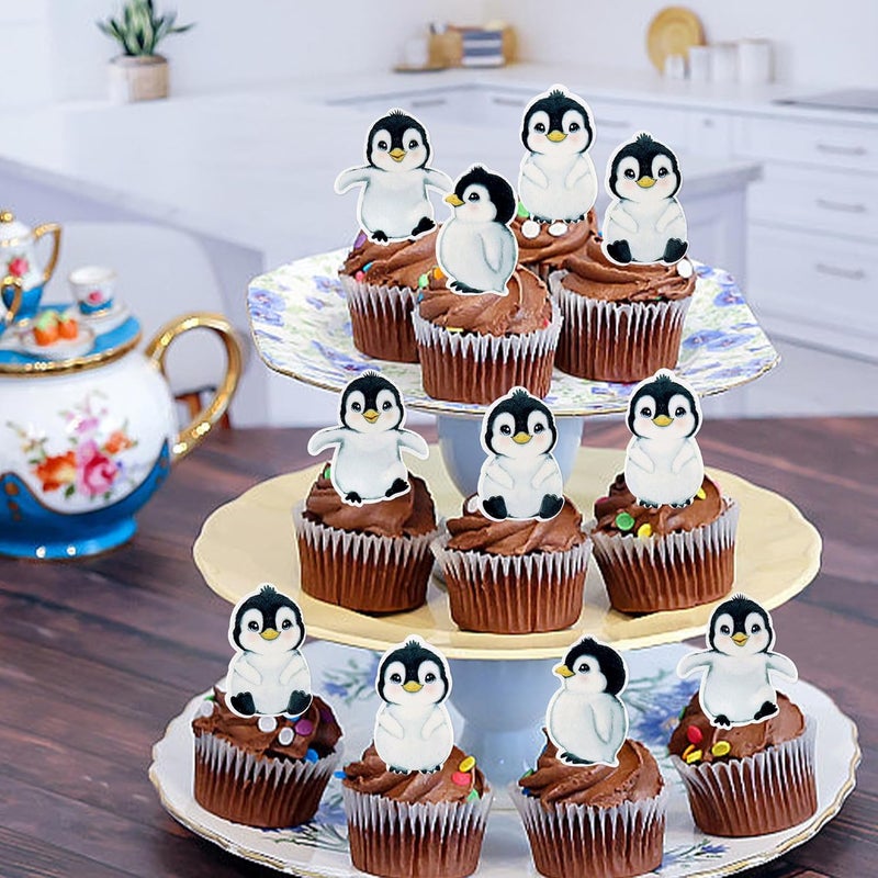 Ercadio 40 PCS Edible Penguin Baby Cupcake Toppers Cute Penguin Cake Picks Christmas Xmas Holiday New Year Holiday Winter Baby Shower Kids Birthday Party Supplies - Image 3